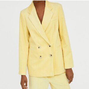 NWOT ZARA YELLOW CORDUROY DOUBLE BREASTED BLOGGER'S FAVORITE BLAZER - L